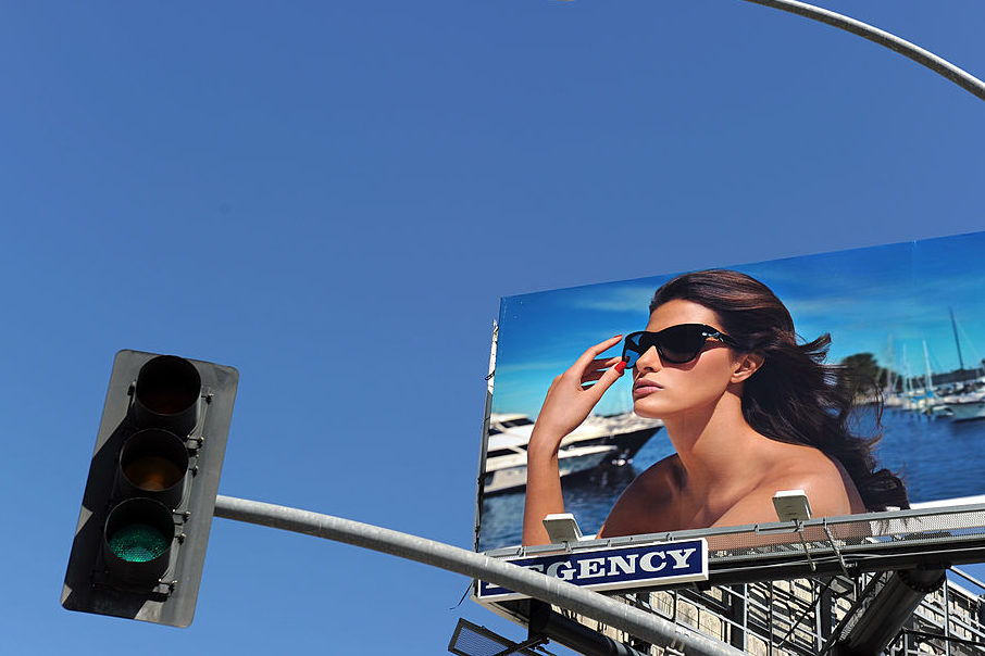 Giant advertising billboards are seen in Los Angeles