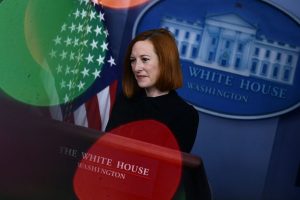 Christmas lights decorations are reflected on a control console as White House Press Secretary Jen Psaki (Getty Images)
