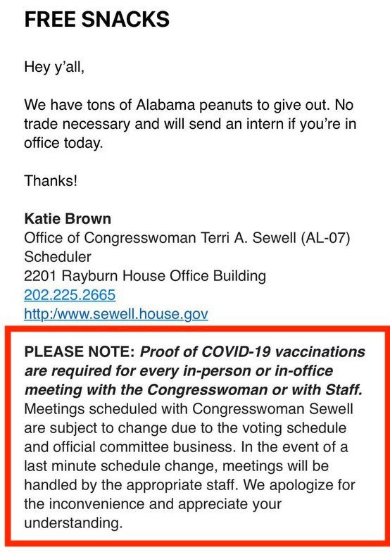 Rep. Terri Sewell's vaccine mandate (emphasis added by The Spectator) 