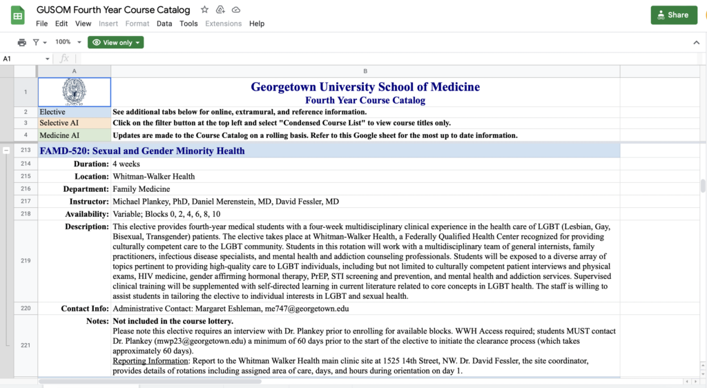 Georgetown University School of Medicine Course Listing (Screenshot by The Spectator)