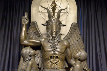 The Baphomet statue is seen in the conversion room at the Satanic Temple (Photo by JOSEPH PREZIOSO/AFP via Getty Images)