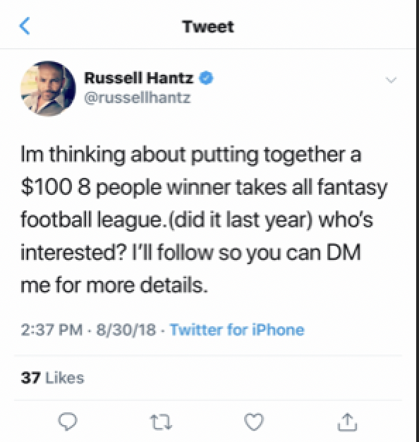 Russell Hantz Fantasy Football (Screenshot: Twitter)