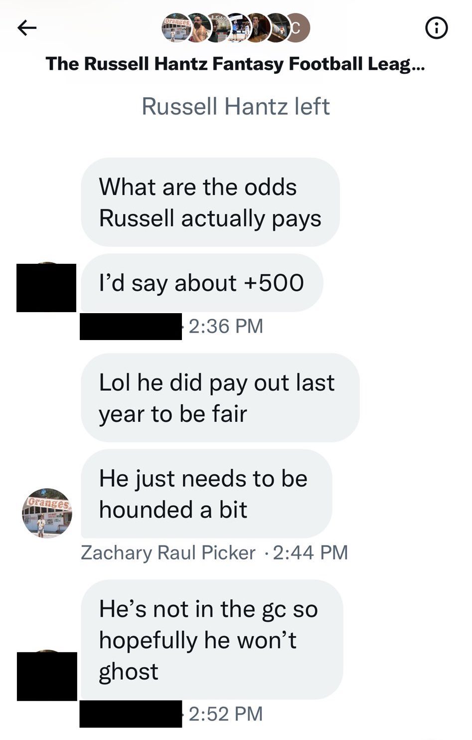 The Russell Hantz Fantasy Football League DMs (Twitter screenshot) 