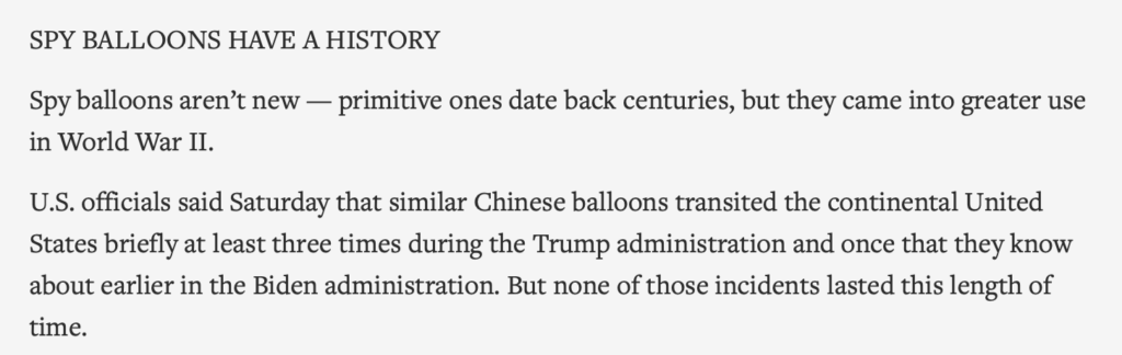 The Associated Press's updated version of the Chinese spy balloon story (Screenshot: Internet Archive) 