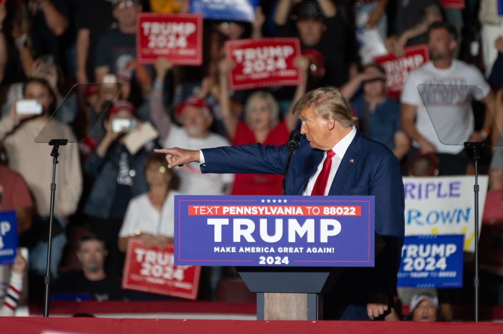 Watch: Trump cusses out Biden and DeSantis at rally