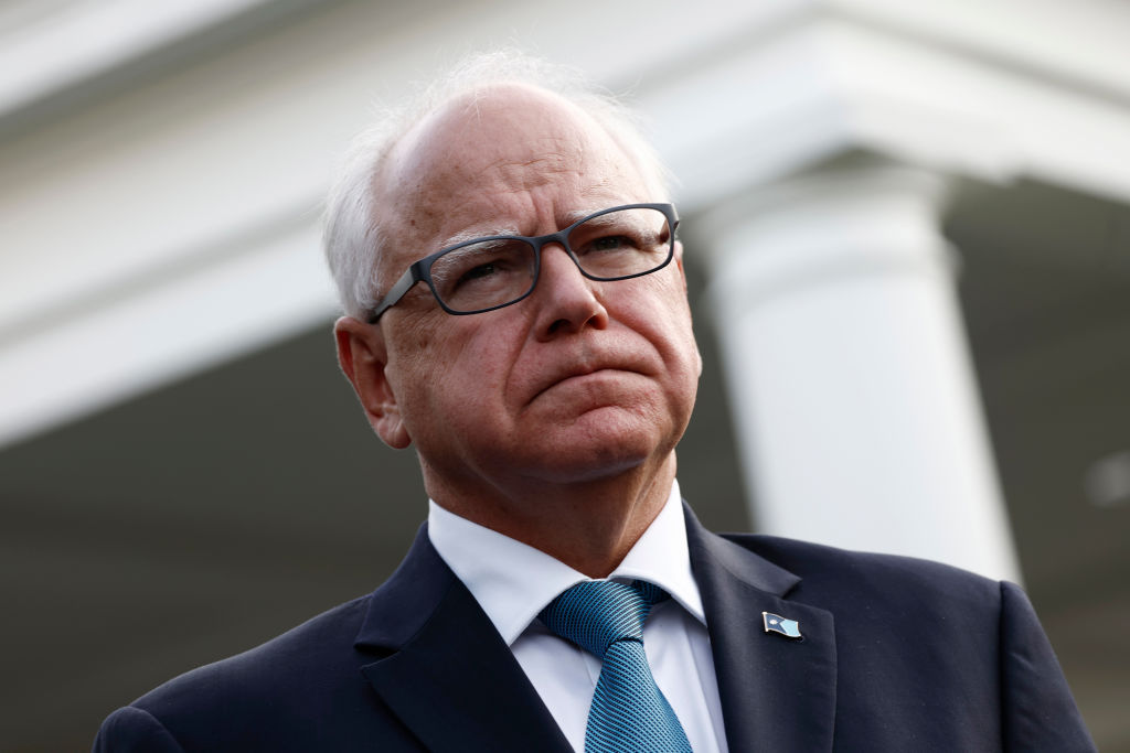 Minnesota Gov. Tim Walz speaks to reporters after a meeting with U.S. President Joe Biden (Photo by Anna Moneymaker/Getty Images)