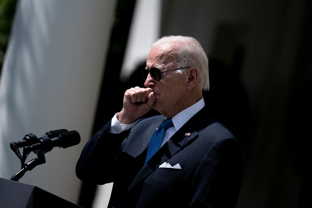 Joe Biden coughing in Rose Garden, July, 2022 (Getty)